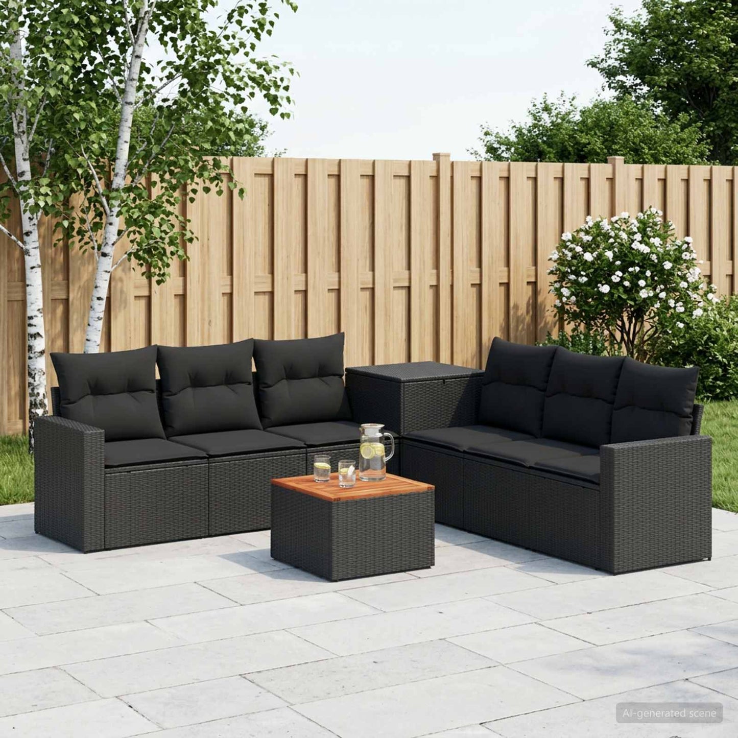 Set di divani 8 pz Nero Rattan sintetico e Acciaio | homemem39