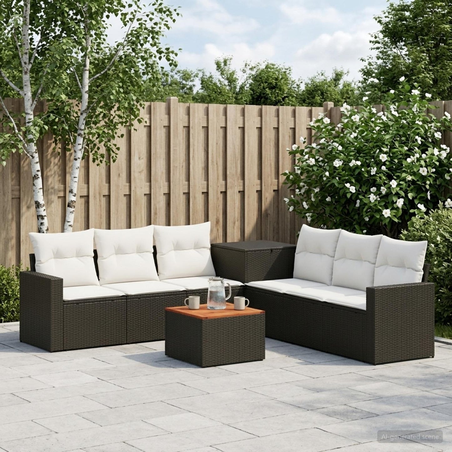 Set di divani 8 pz Nero e Bianco Crema | homemem39
