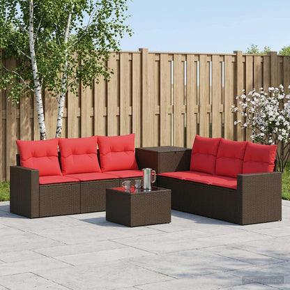 Set di divani 8 pz Marrone e Rosso Rattan sintetico e Acciaio | homemem39