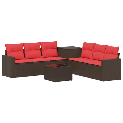 Set di divani 8 pz Marrone e Rosso Rattan sintetico e Acciaio | homemem39