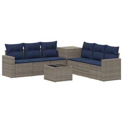 Set di divani 8 pz Grigio e Blu Navy 55 x 55 x 37 cm