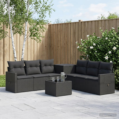 Set di divani 8 pz Nero Rattan sintetico e Acciaio