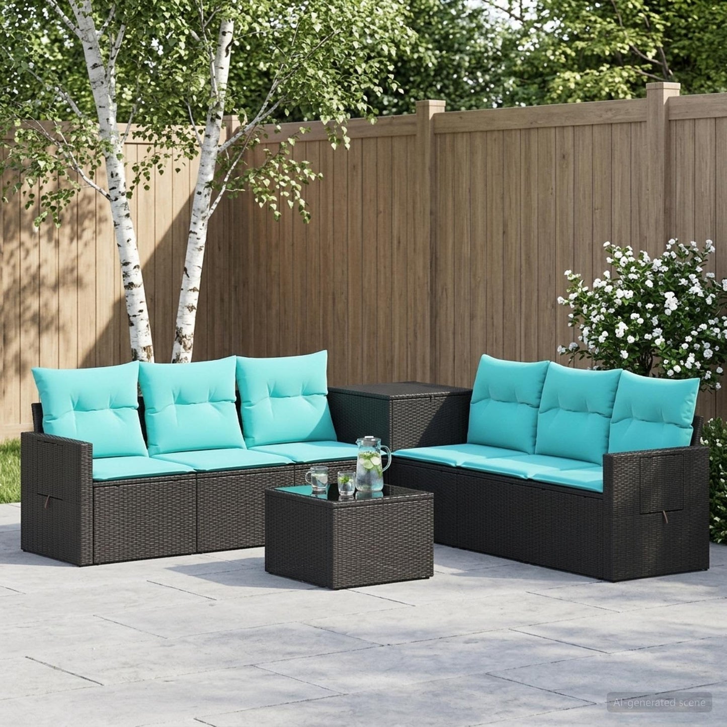 Set di divani 8 pz Nero e Blu Rattan sintetico e Acciaio | homemem39