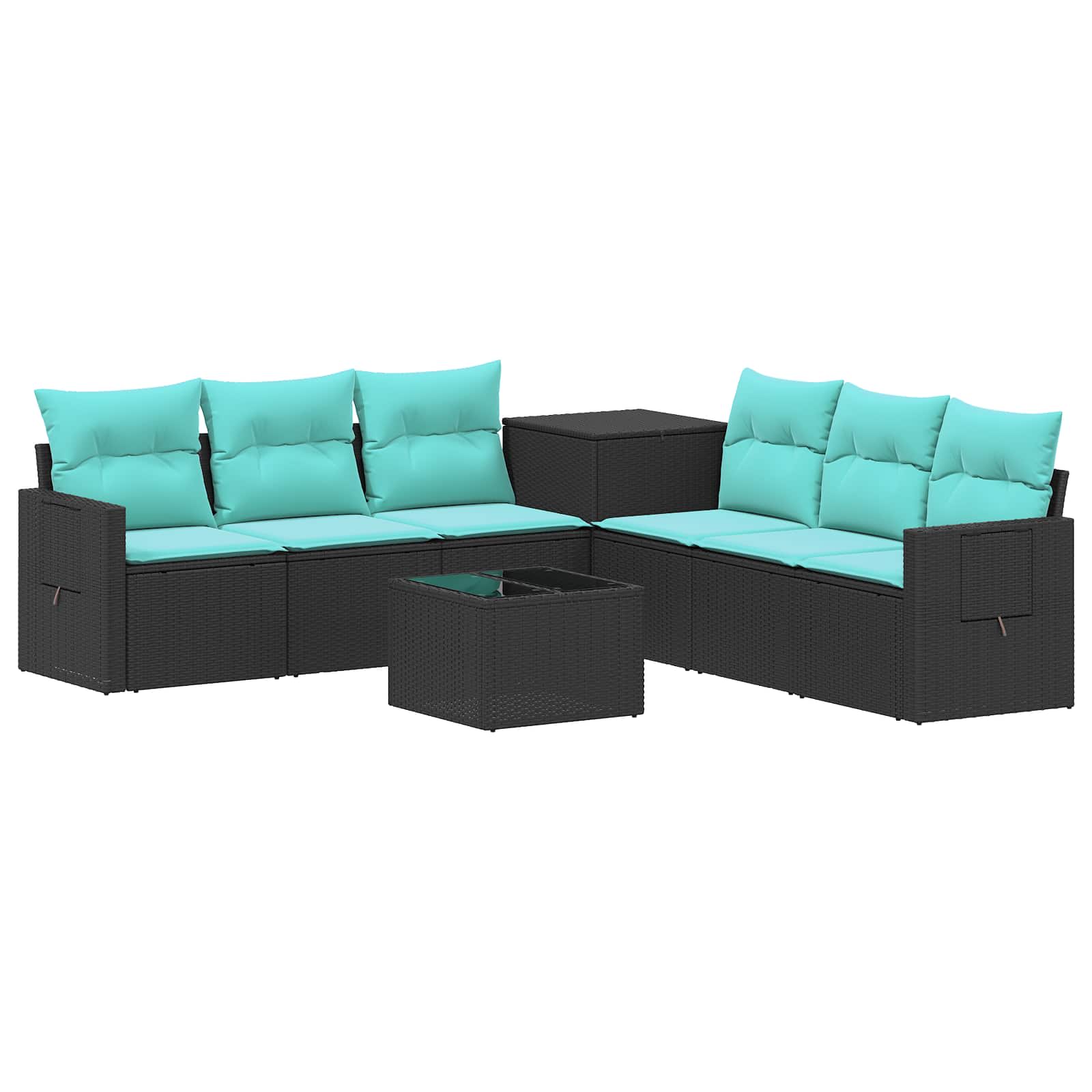 Set di divani 8 pz Nero e Blu Rattan sintetico e Acciaio | homemem39