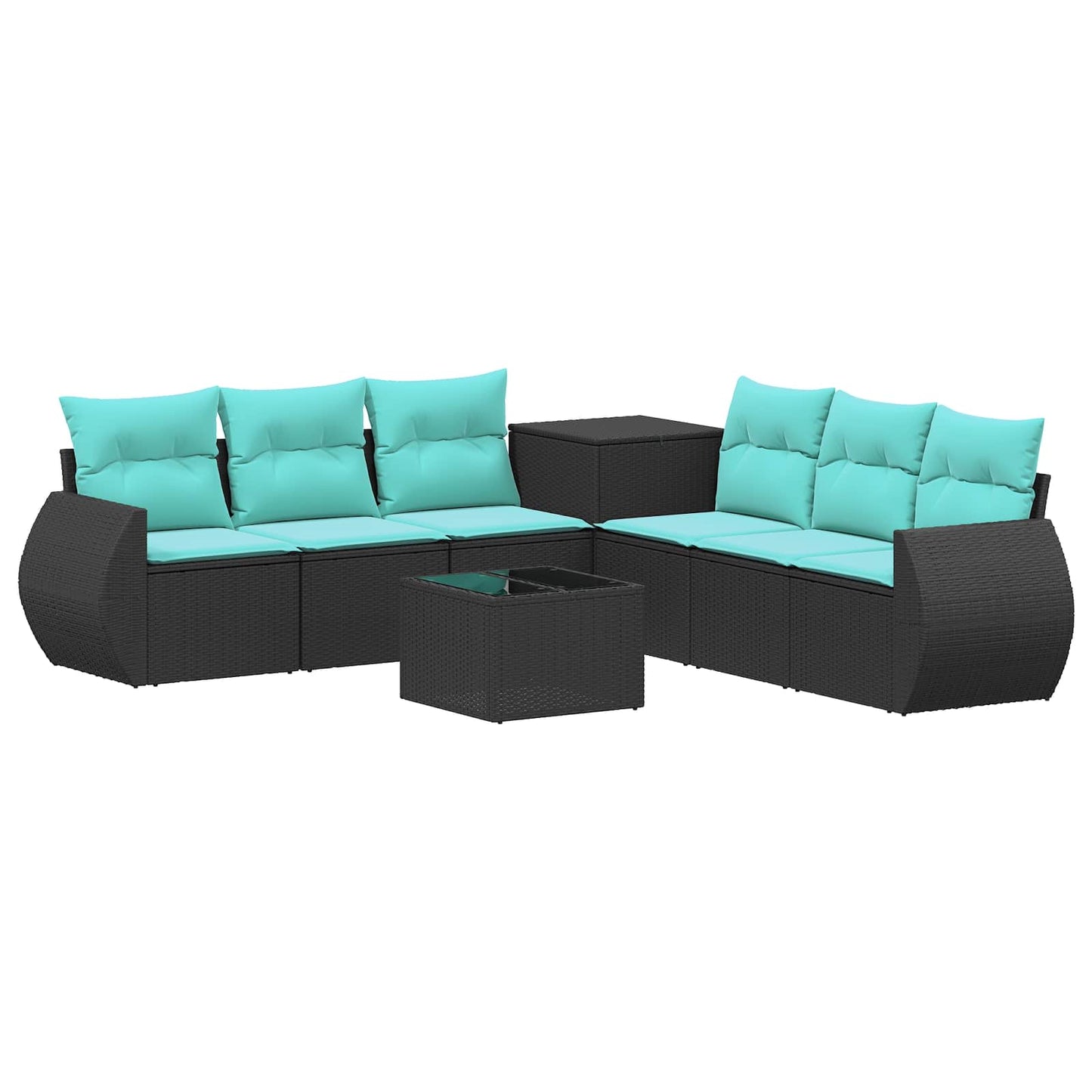 Set di divani 8 pz Nero e Blu Rattan sintetico e Acciaio | homemem39