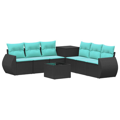 Set di divani 8 pz Nero e Blu Rattan sintetico e Acciaio | homemem39