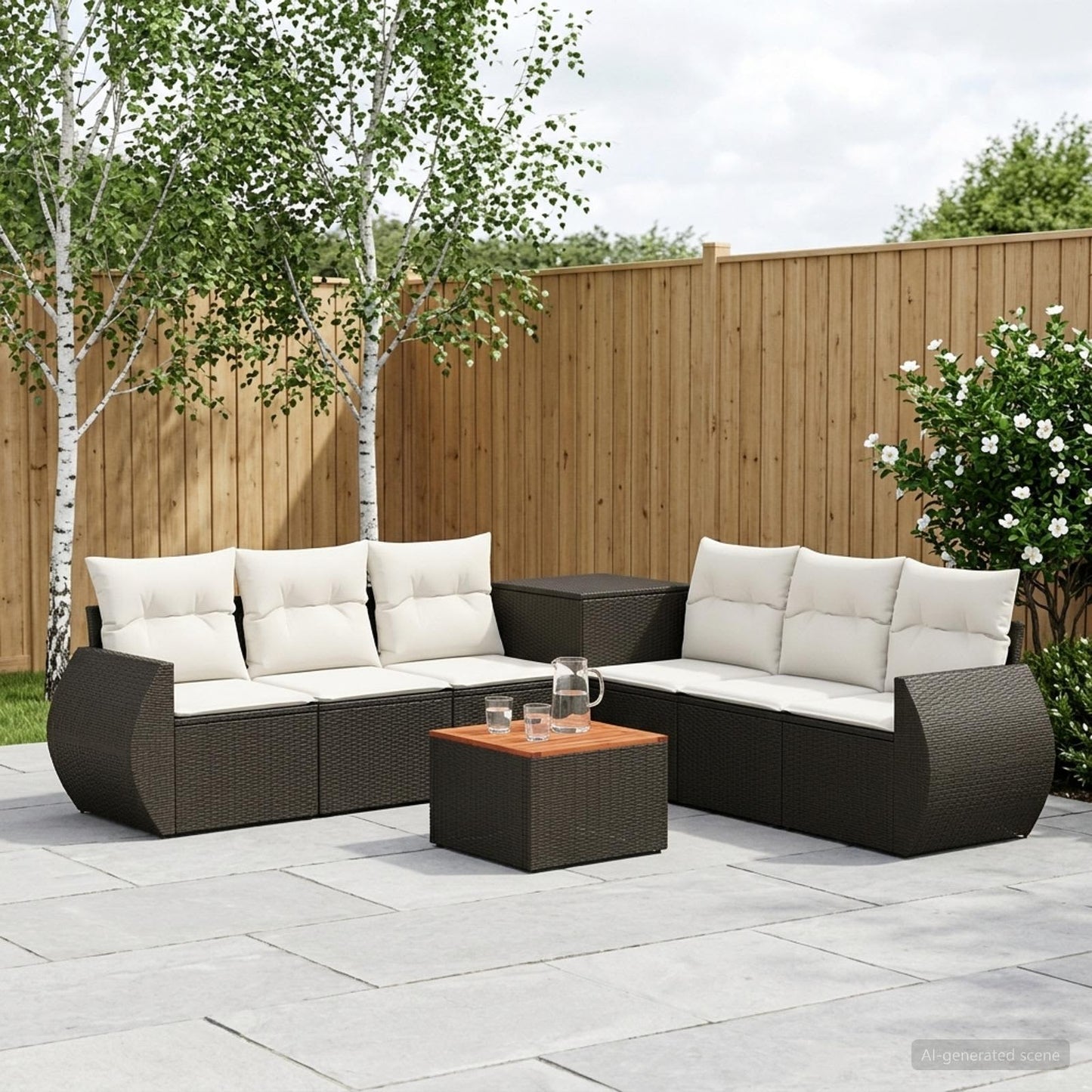 Set di divani 8 pz Nero e Bianco Crema | homemem39