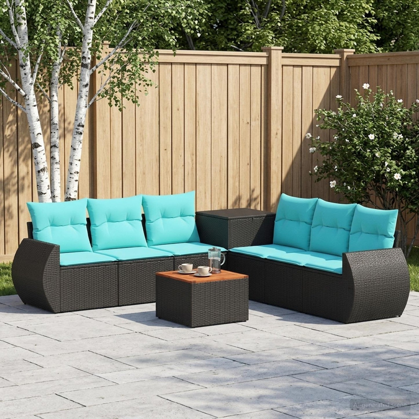 Set di divani 8 pz Nero e Blu Rattan sintetico e Acciaio | homemem39