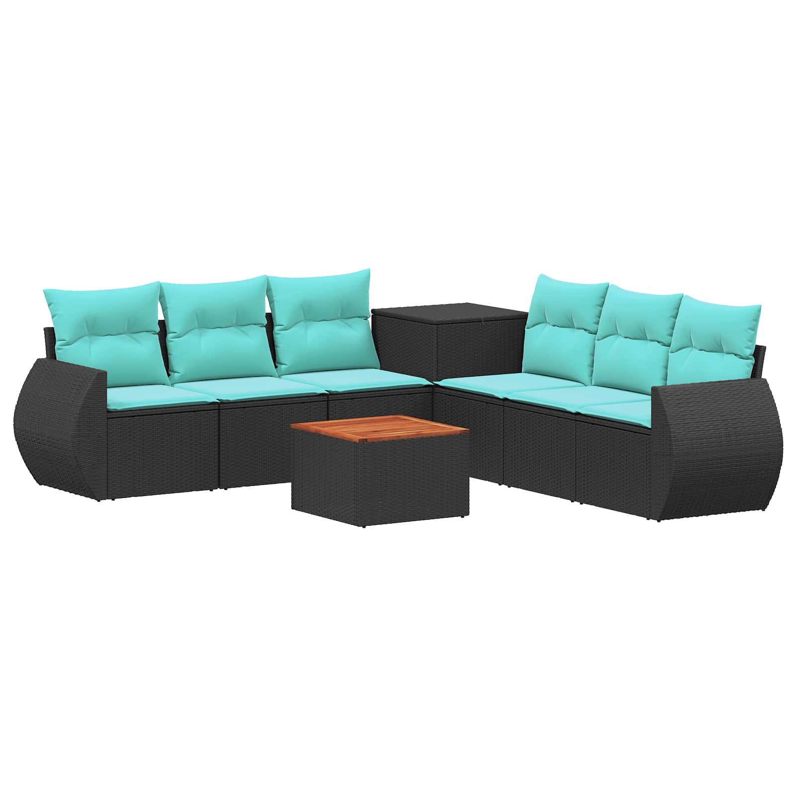 Set di divani 8 pz Nero e Blu Rattan sintetico e Acciaio | homemem39