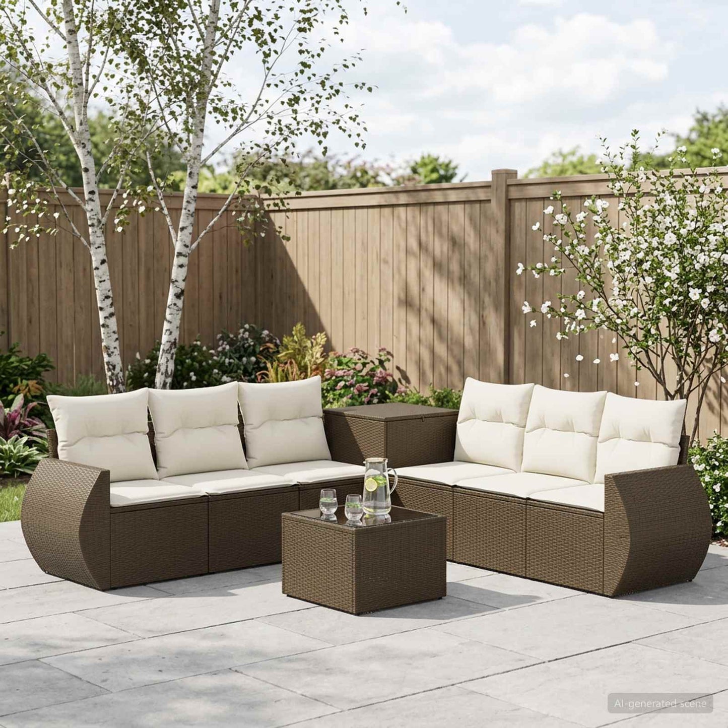 Set di divani 8 pz Marrone e Bianco Crema | homemem39