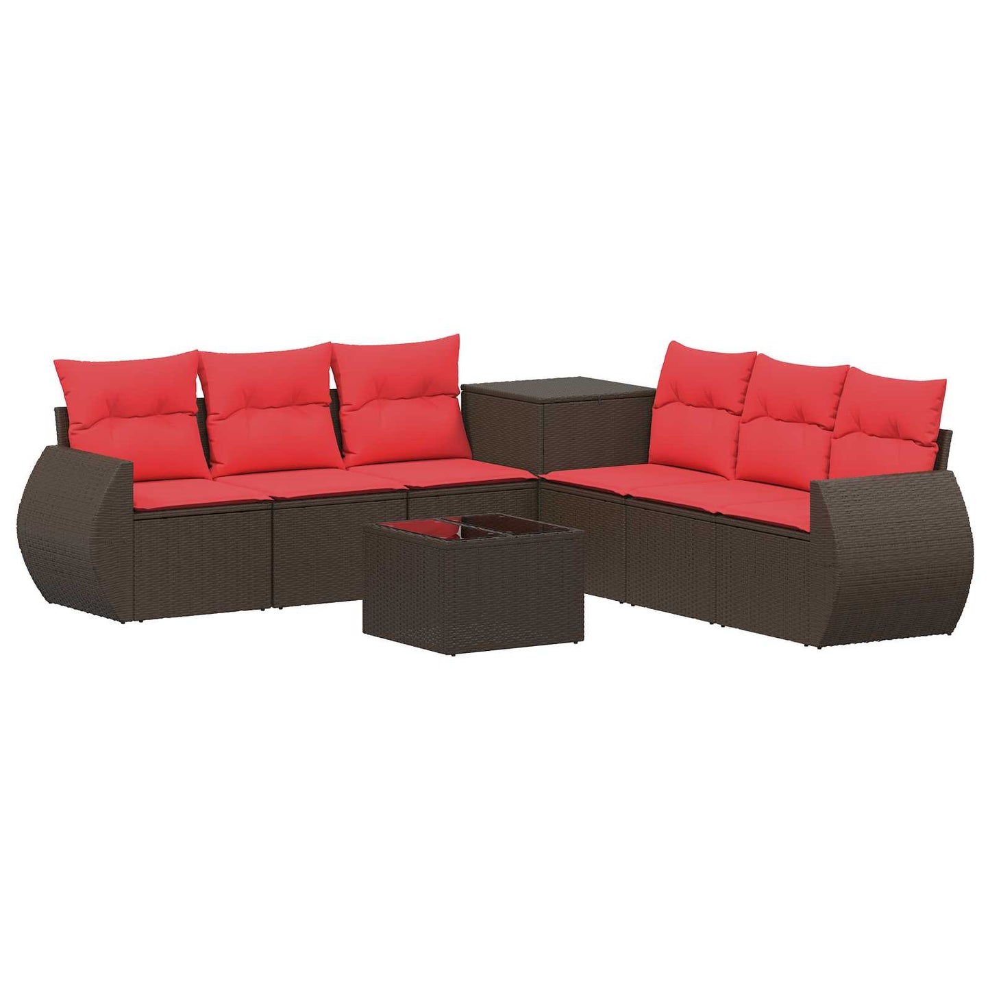 Set di divani 8 pz Marrone e Rosso Rattan sintetico e Acciaio | homemem39