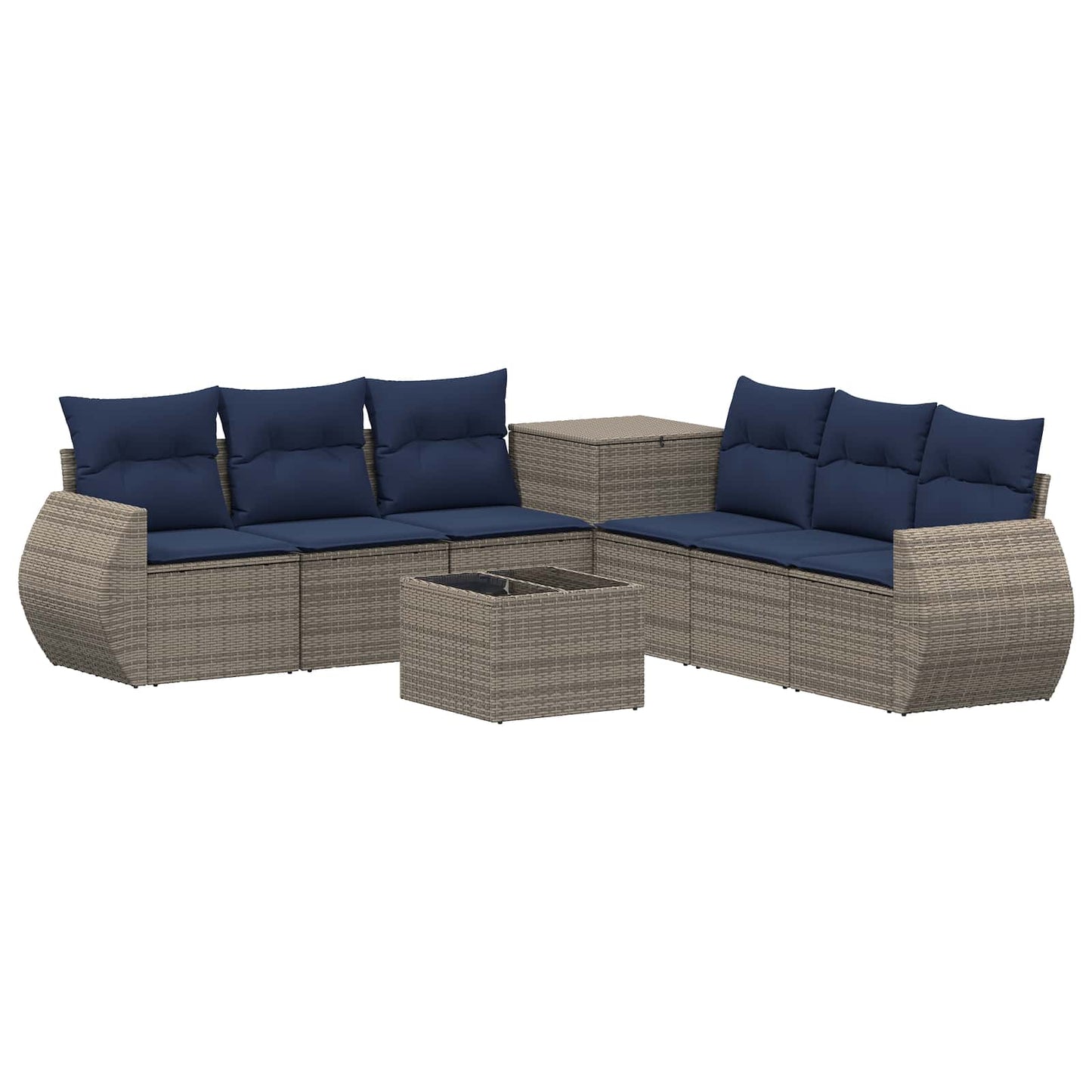 Set di divani 8 pz Grigio e Blu Navy Rattan sintetico e Acciaio | homemem39