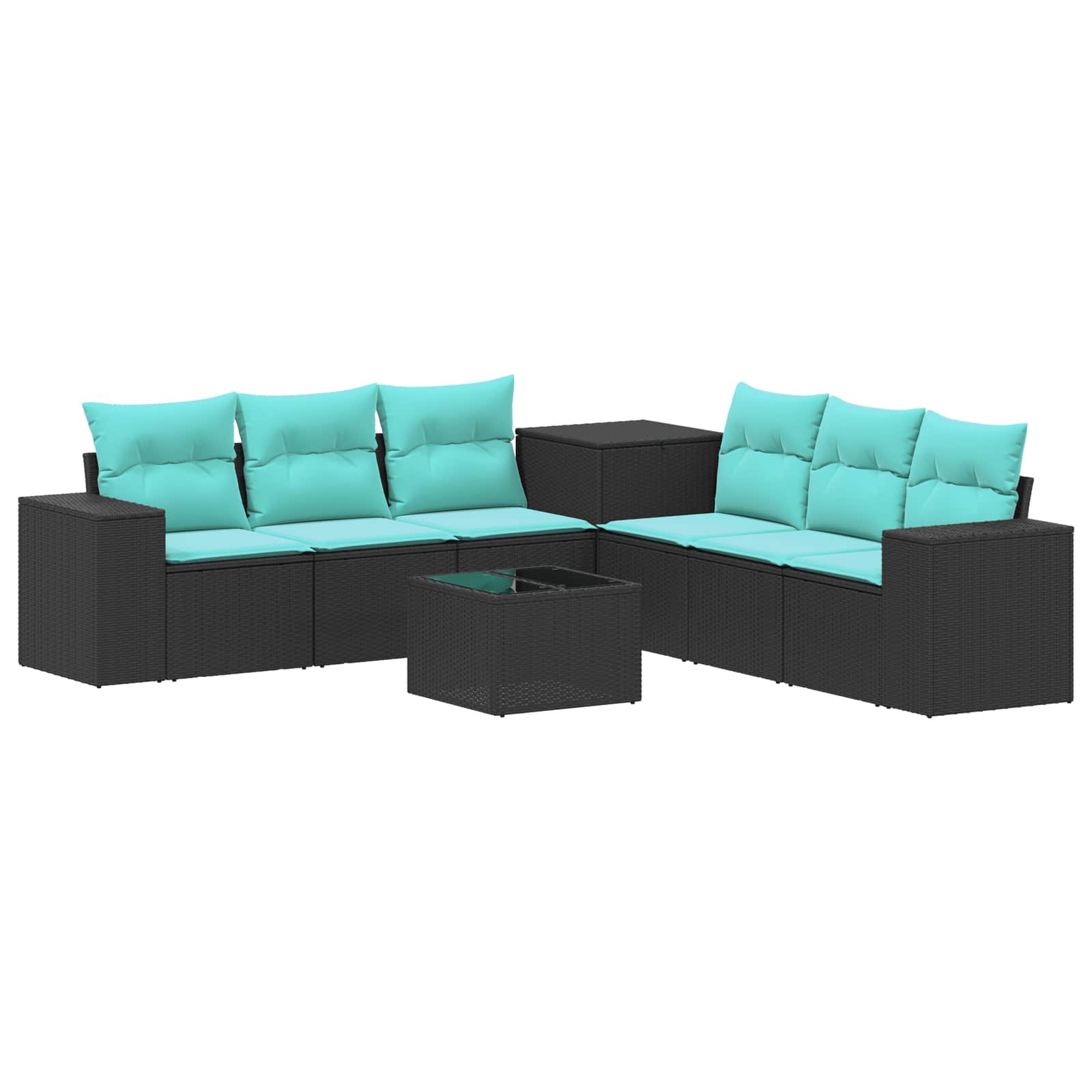 Set di divani 8 pz Nero e Blu Rattan sintetico e Acciaio | homemem39