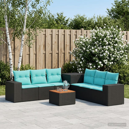 Set di divani 8 pz Nero e Blu Rattan sintetico e Acciaio | homemem39
