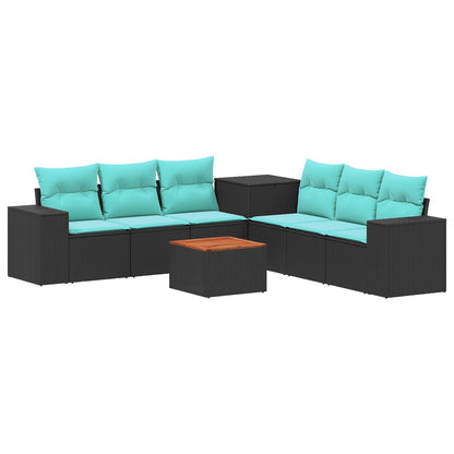 Set di divani 8 pz Nero e Blu Rattan sintetico e Acciaio | homemem39