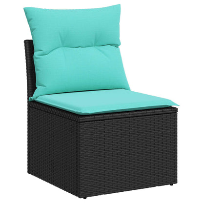 Set di divani 8 pz Nero e Blu Rattan sintetico e Acciaio | homemem39