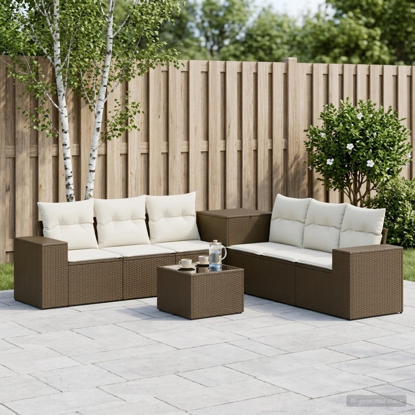 Set di divani 8 pz Marrone e Bianco Crema | homemem39