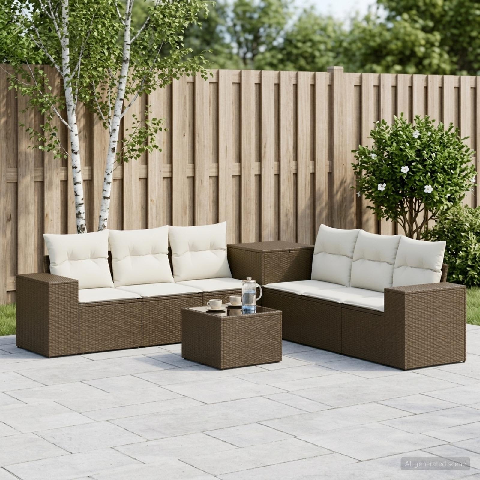 Set di divani 8 pz Marrone e Bianco Crema | homemem39