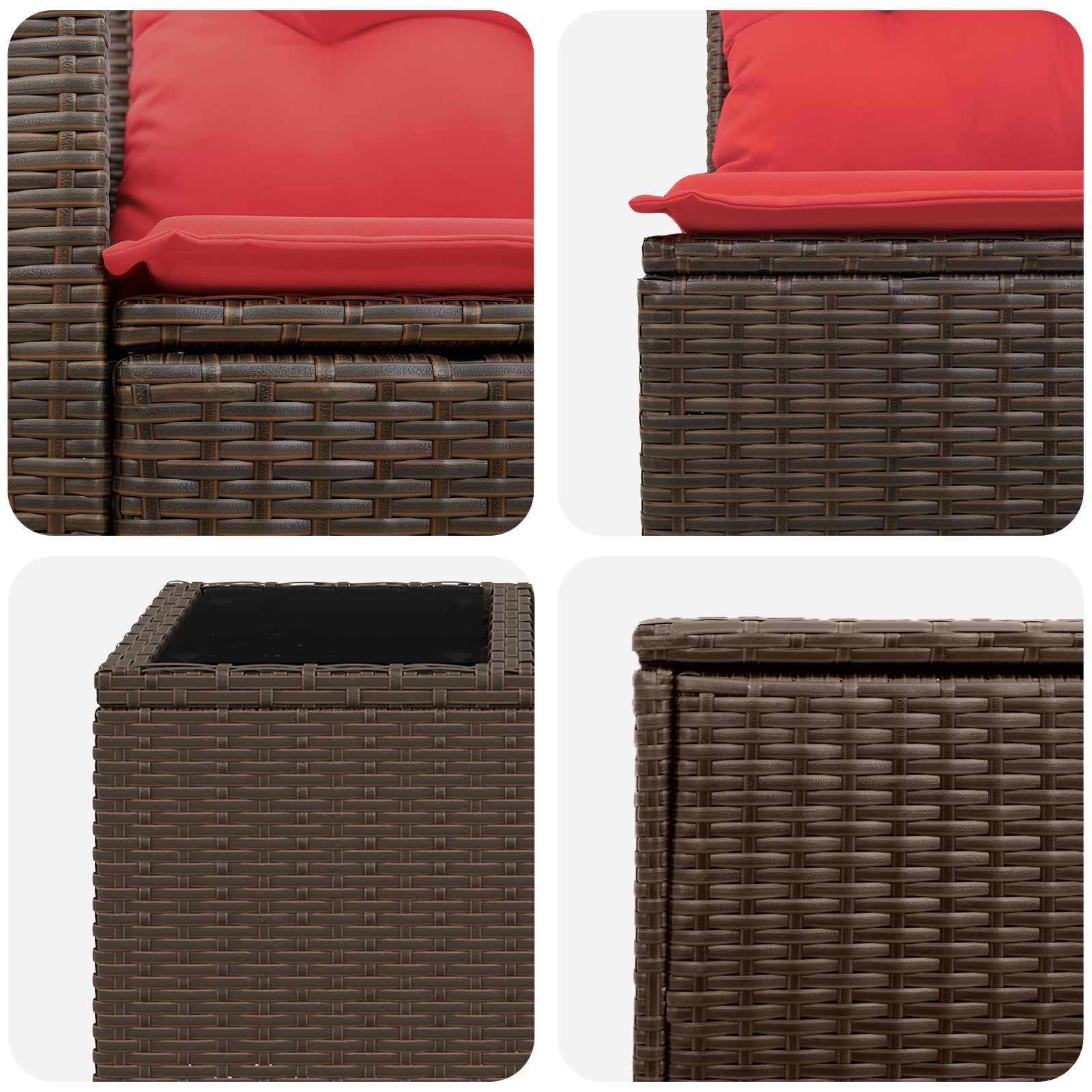 Set di divani 8 pz Marrone e Rosso Rattan sintetico e Acciaio | homemem39