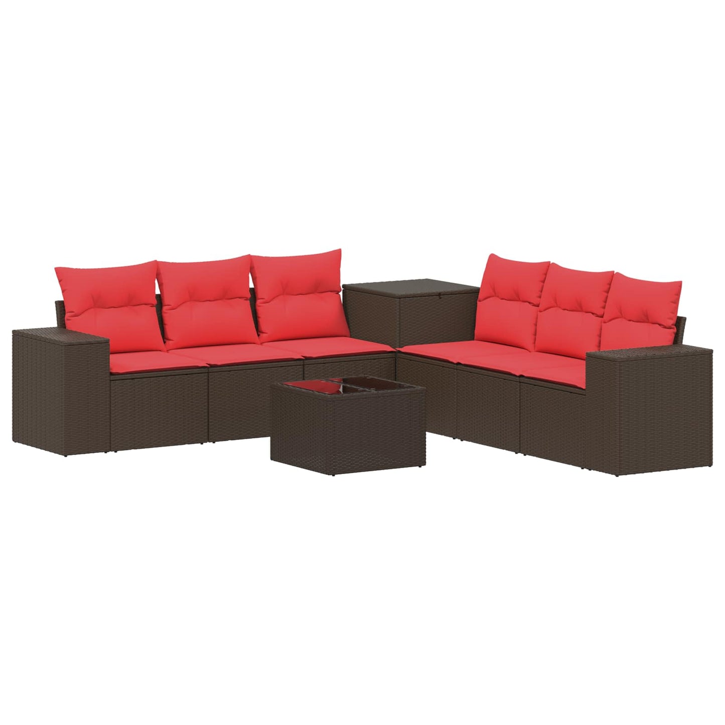 Set di divani 8 pz Marrone e Rosso Rattan sintetico e Acciaio | homemem39