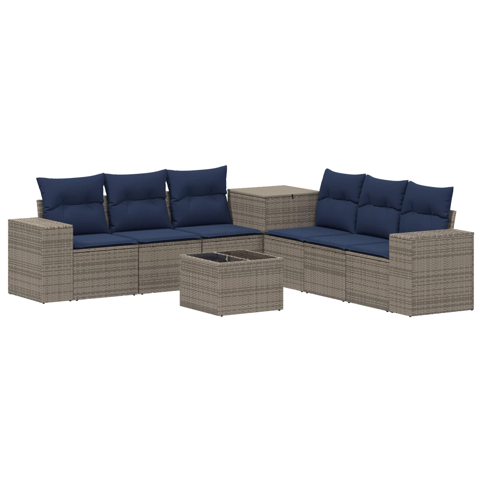 Set di divani 8 pz Grigio e Blu Navy Rattan sintetico e Acciaio | homemem39