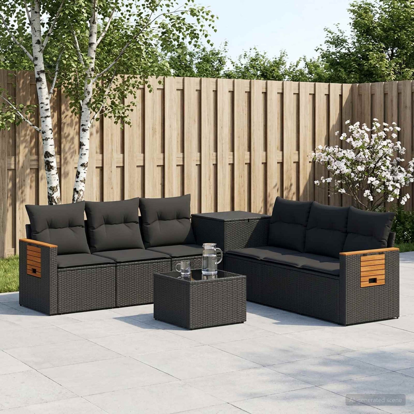 Set di divani 8 pz Nero Rattan sintetico e Acciaio | homemem39