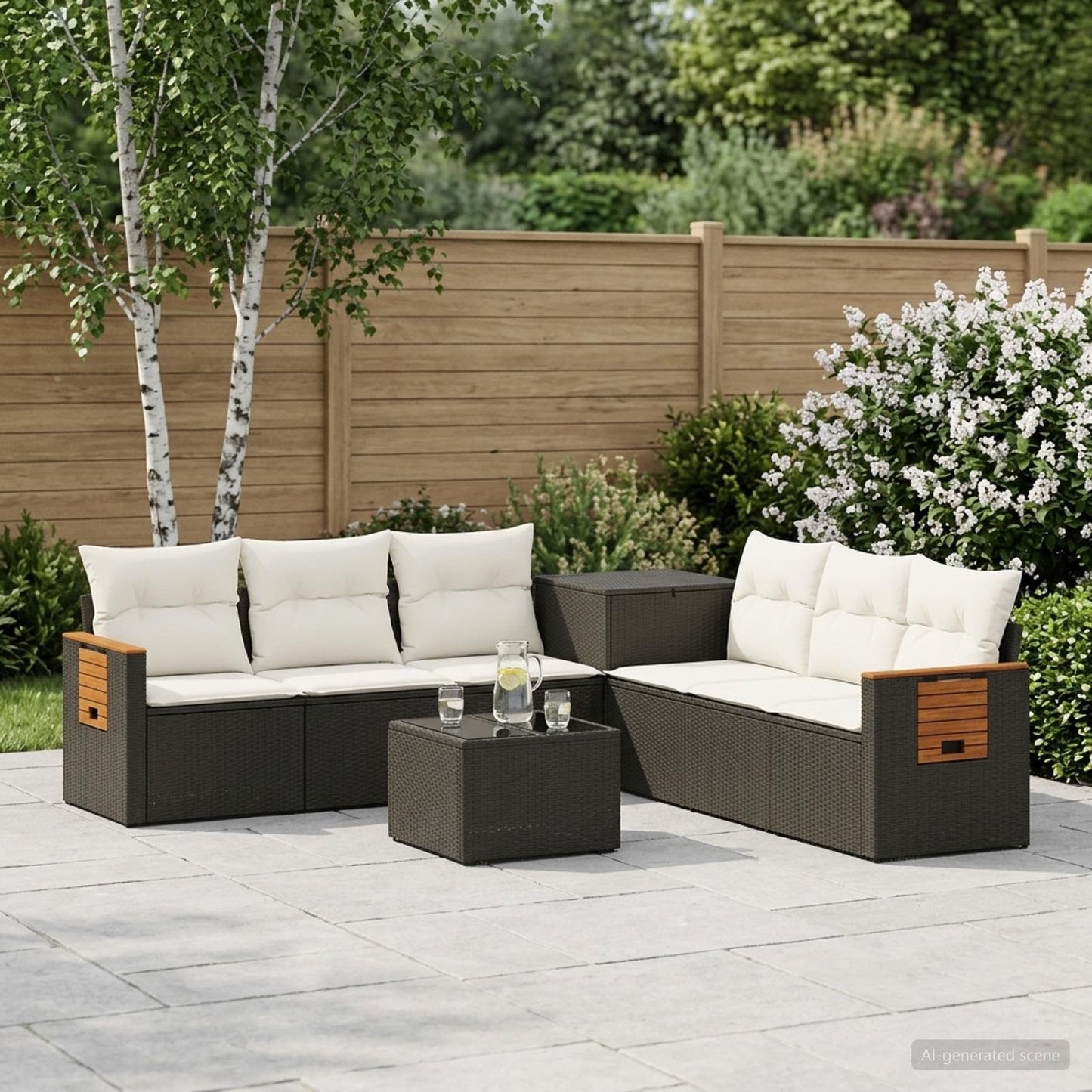 Set di divani 8 pz Nero e Bianco Crema | homemem39