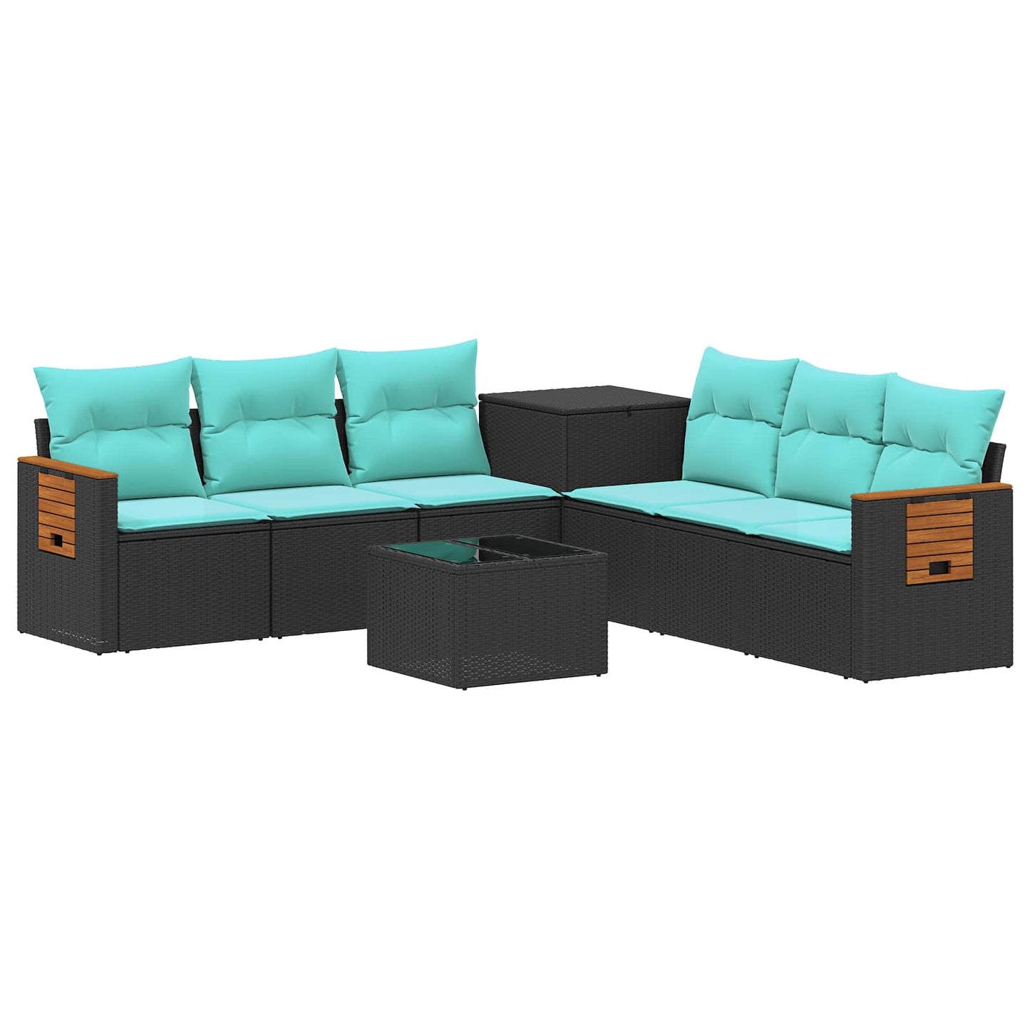 Set di divani 8 pz Nero e Blu Rattan sintetico e Acciaio | homemem39