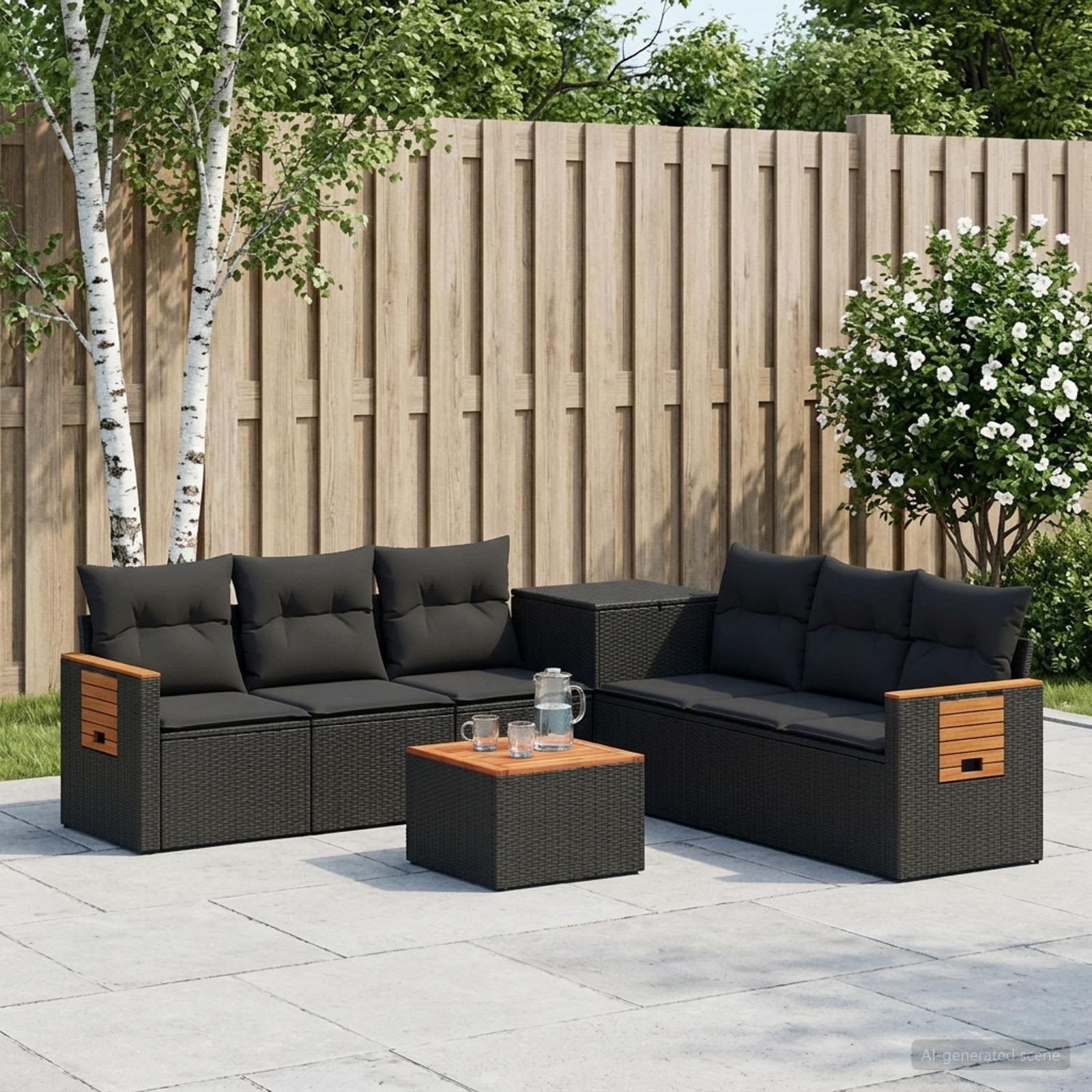 Set di divani 8 pz Nero Rattan sintetico e Acciaio | homemem39