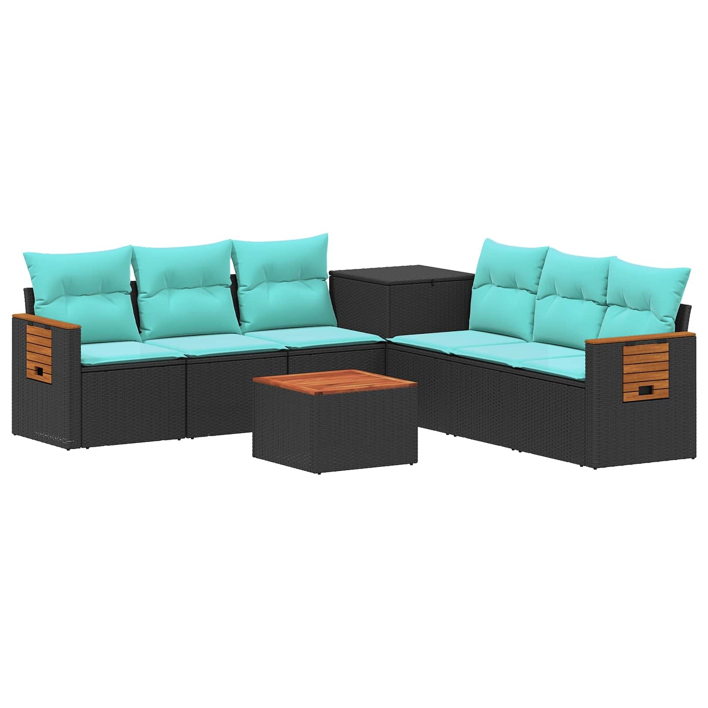 Set di divani 8 pz Nero e Blu Rattan sintetico e Acciaio | homemem39