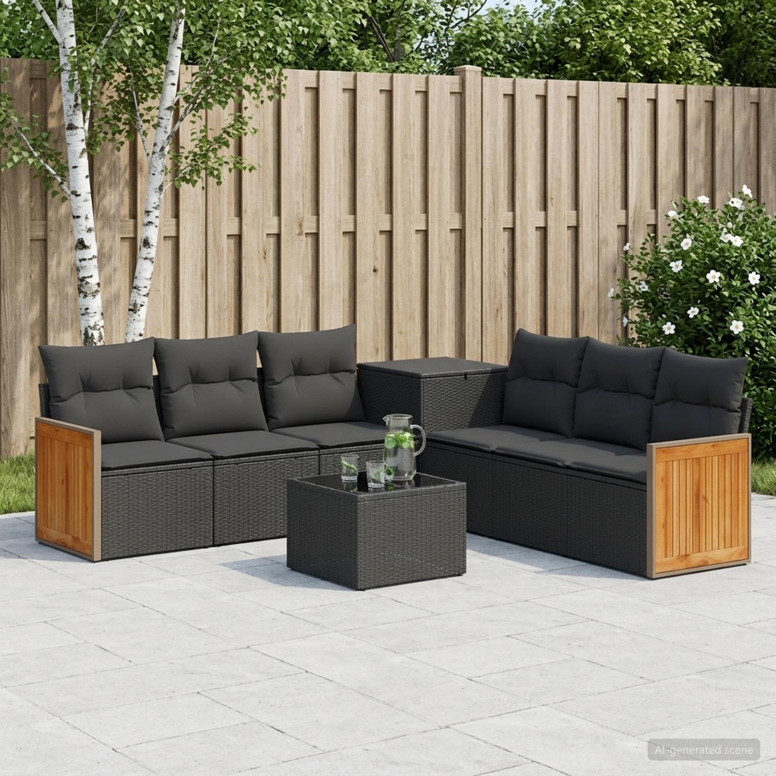 Set di divani 8 pz Nero Rattan sintetico e Acciaio | homemem39