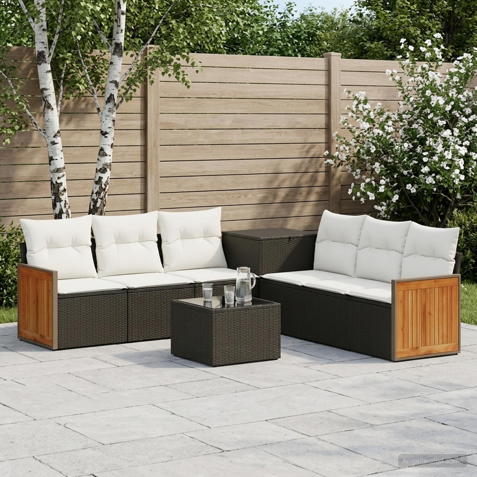 Set di divani 8 pz Nero e Bianco Crema | homemem39