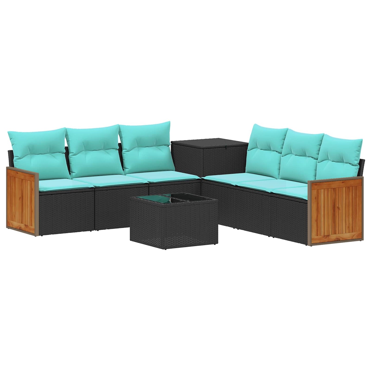Set di divani 8 pz Nero e Blu Rattan sintetico e Acciaio | homemem39