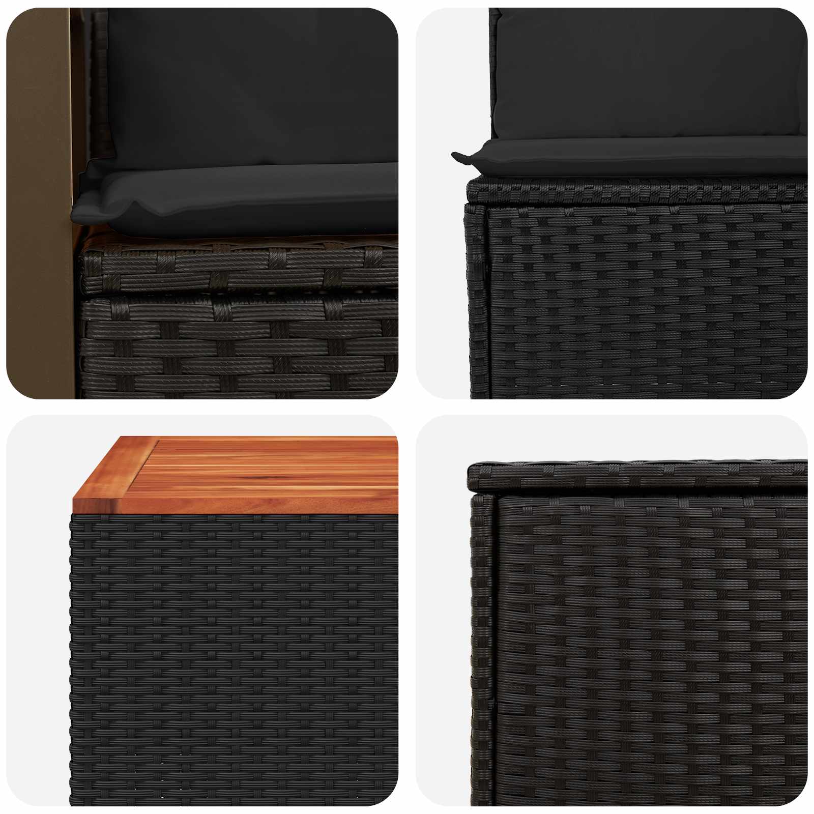 Set di divani 8 pz Nero Rattan sintetico e Acciaio | homemem39