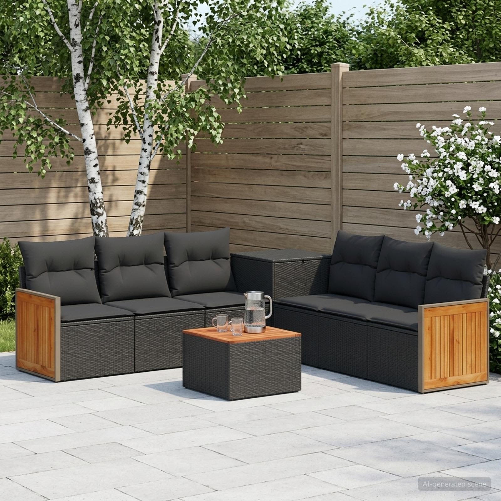 Set di divani 8 pz Nero Rattan sintetico e Acciaio | homemem39