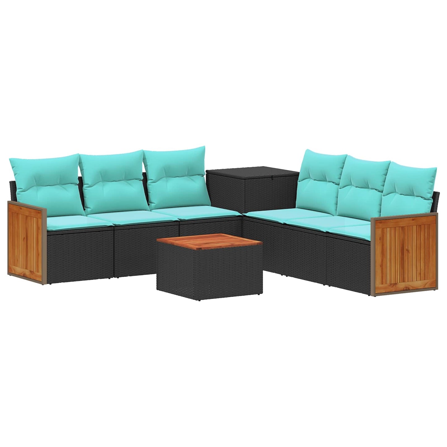 Set di divani 8 pz Nero e Blu Rattan sintetico e Acciaio | homemem39