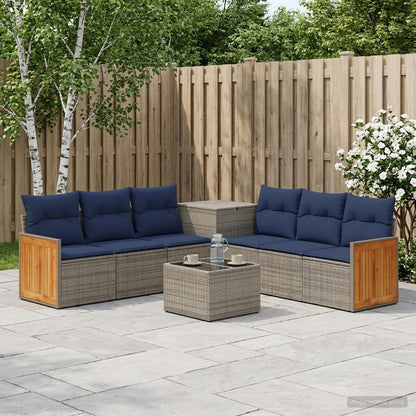 Set di divani 8 pz Grigio e Blu Navy Rattan sintetico e Acciaio