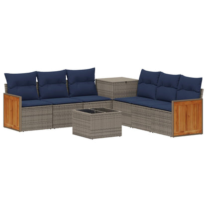 Set di divani 8 pz Grigio e Blu Navy Rattan sintetico e Acciaio