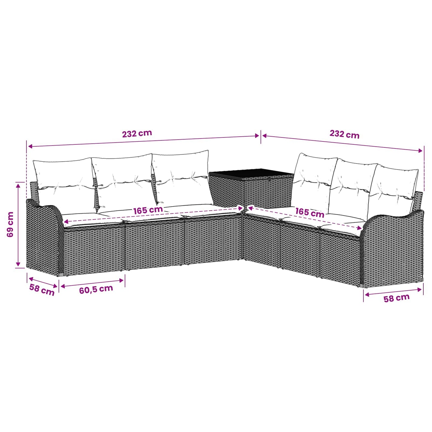 Set di divani 7 pz Grigio e Blu Navy Rattan sintetico e Acciaio | homemem39