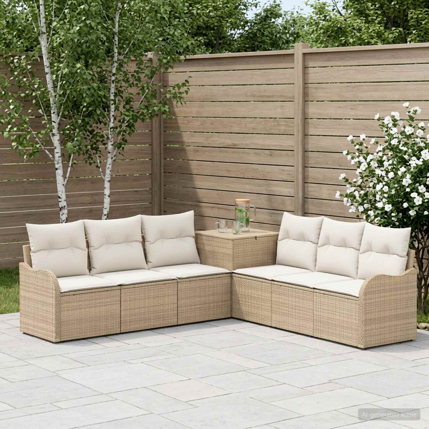 Set di divani 7 pz Beige e Bianco Crema | homemem39