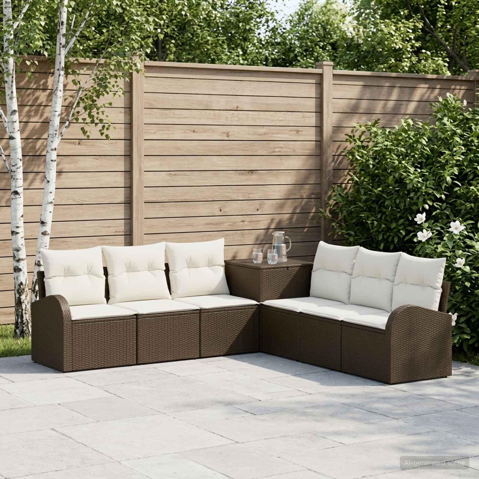 Set di divani 7 pz Marrone e Bianco Crema | homemem39