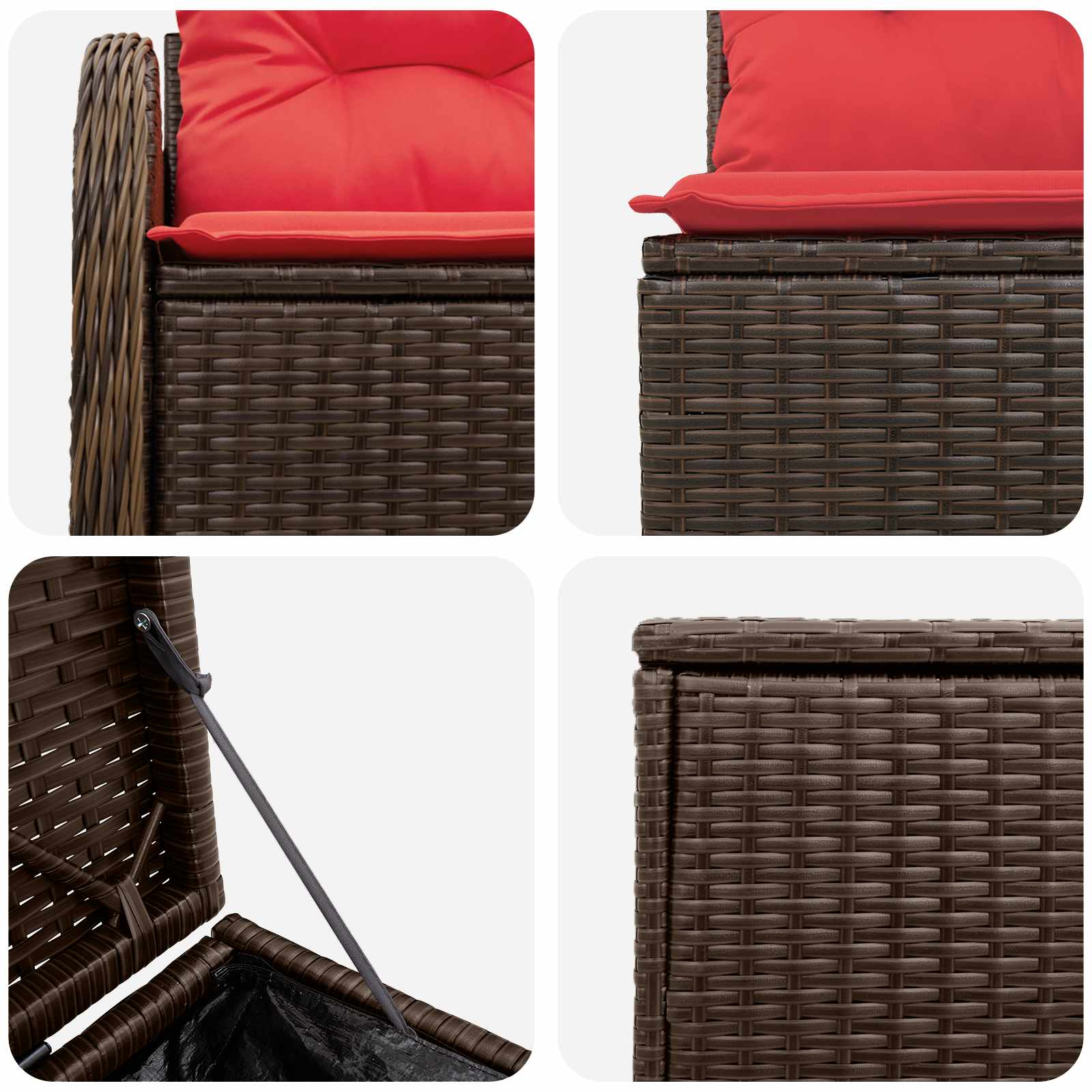 Set di divani 7 pz Marrone e Rosso Rattan sintetico e Acciaio | homemem39