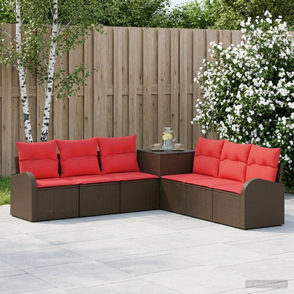 Set di divani 7 pz Marrone e Rosso Rattan sintetico e Acciaio | homemem39