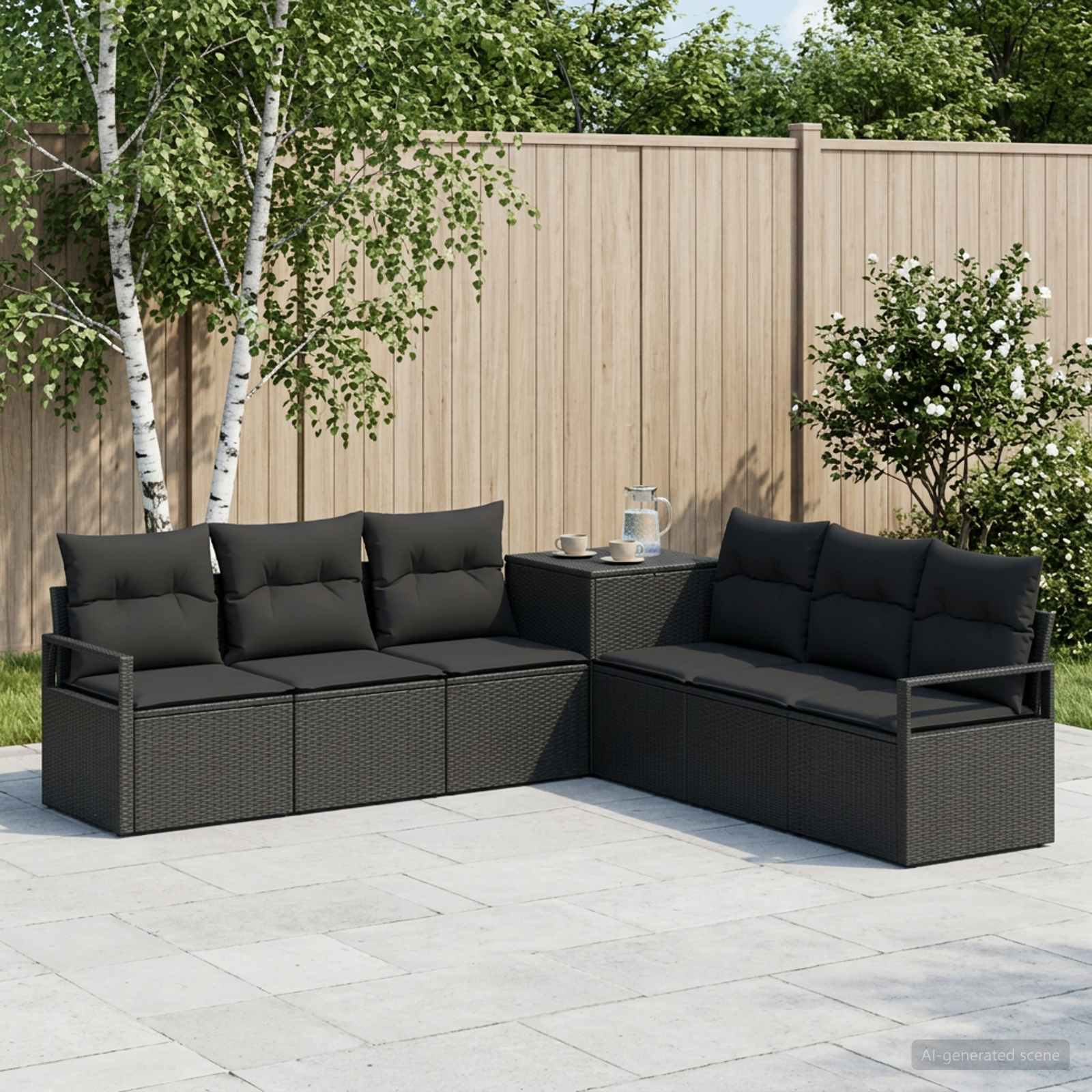 Set di divani 7 pz Nero Rattan sintetico e Acciaio | homemem39