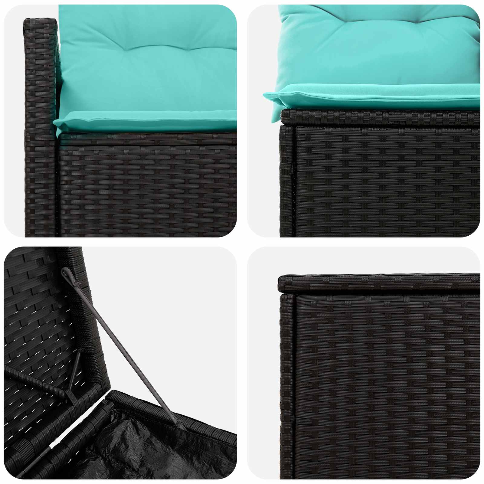 Set di divani 7 pz Nero e Blu Rattan sintetico e Acciaio | homemem39