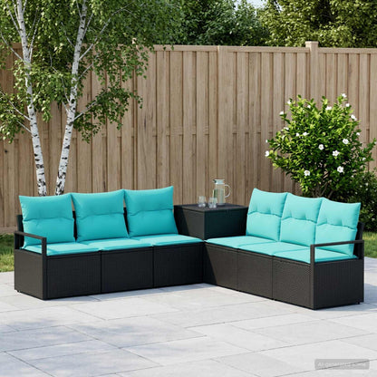 Set di divani 7 pz Nero e Blu Rattan sintetico e Acciaio | homemem39