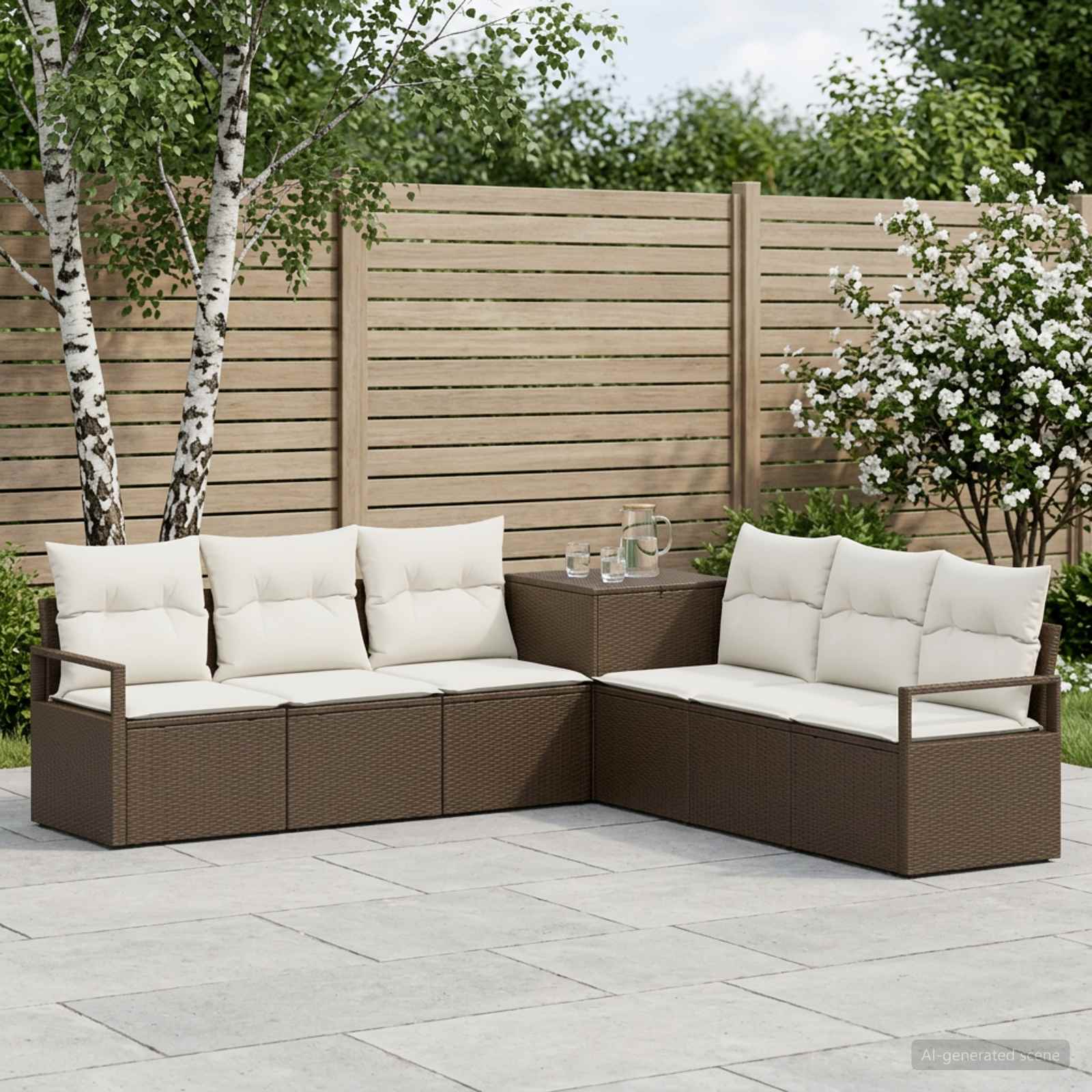Set di divani 7 pz Marrone e Bianco Crema | homemem39