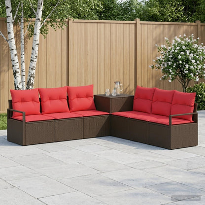 Set di divani 7 pz Marrone e Rosso Rattan sintetico e Acciaio | homemem39