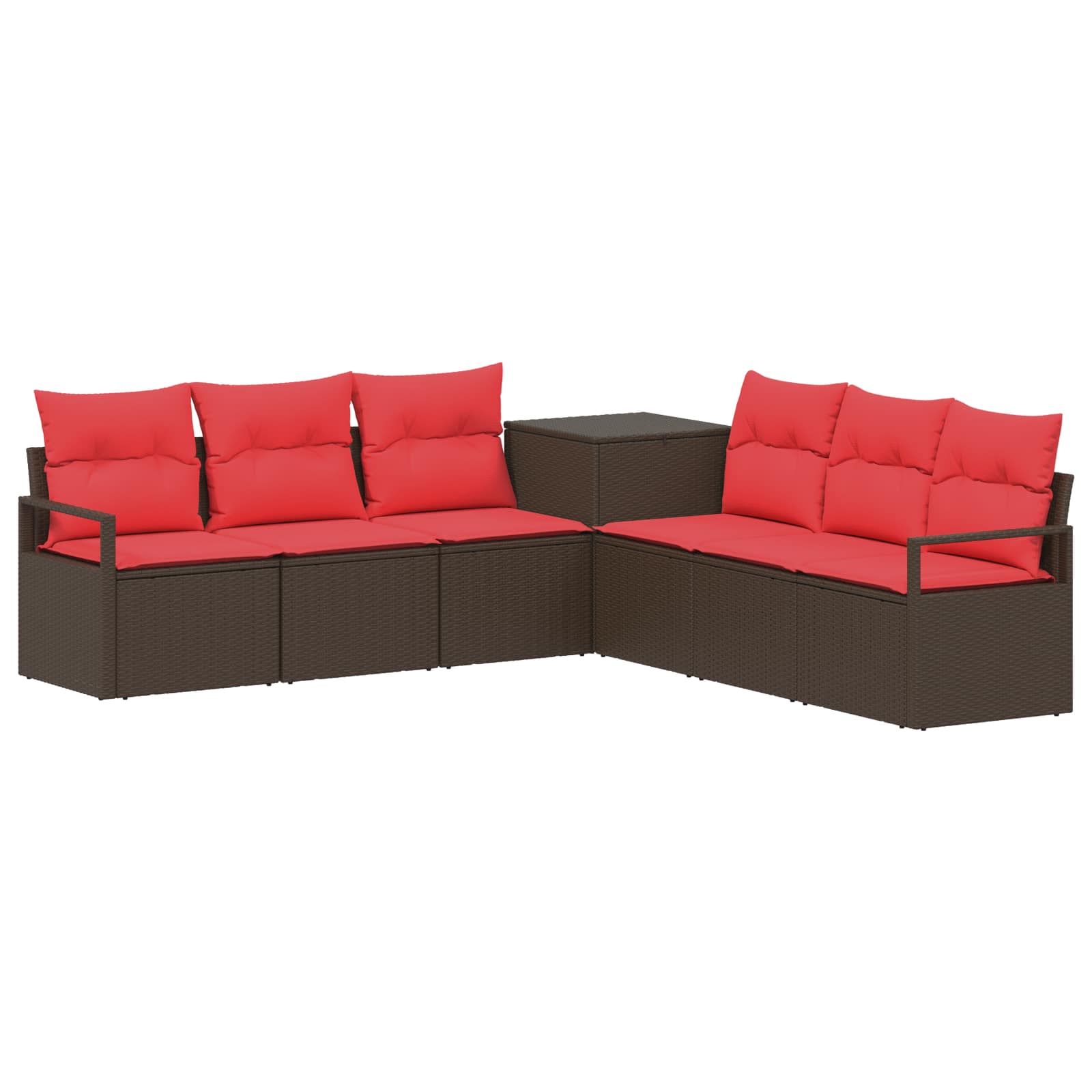 Set di divani 7 pz Marrone e Rosso Rattan sintetico e Acciaio | homemem39