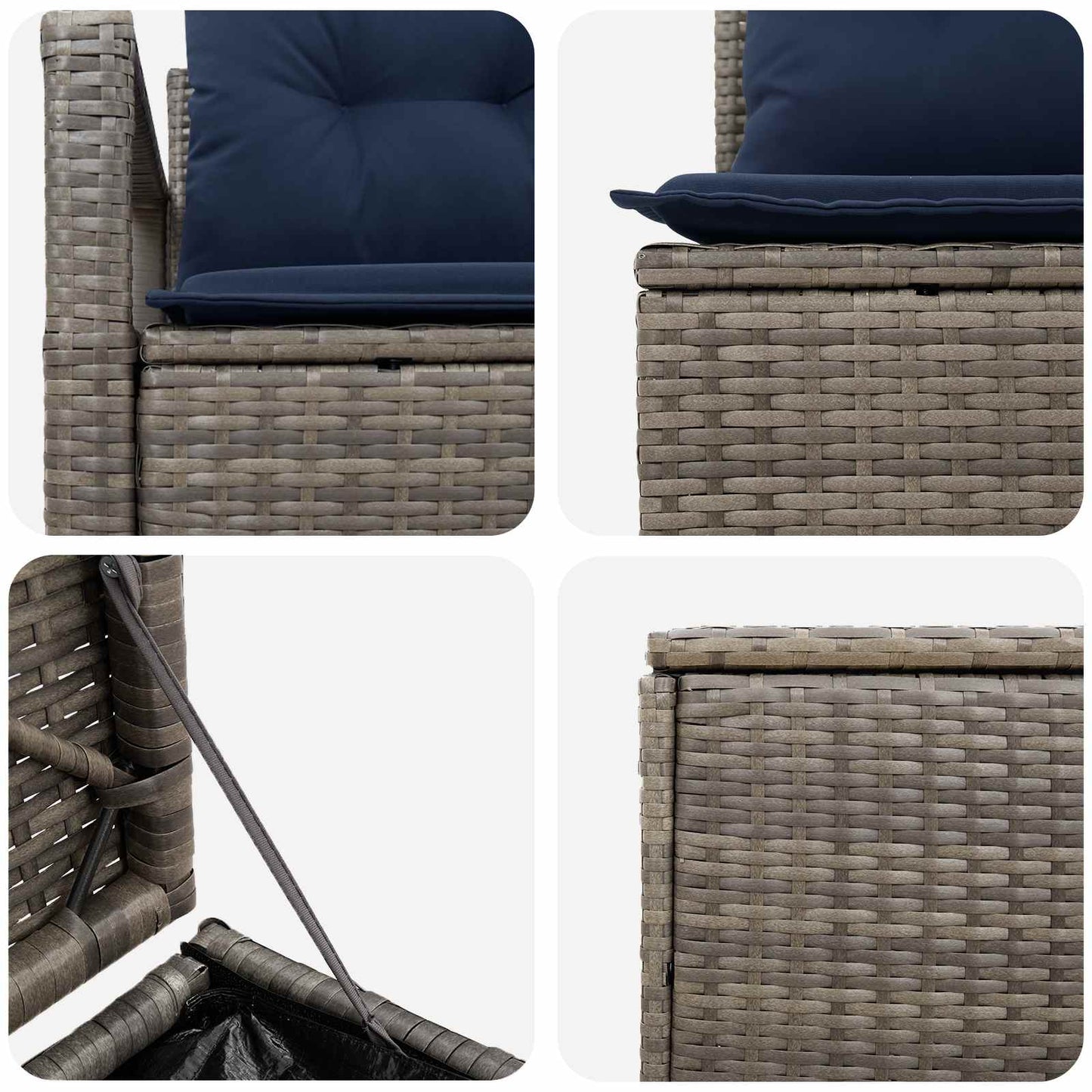 Set di divani 7 pz Grigio e Blu Navy Rattan sintetico e Acciaio